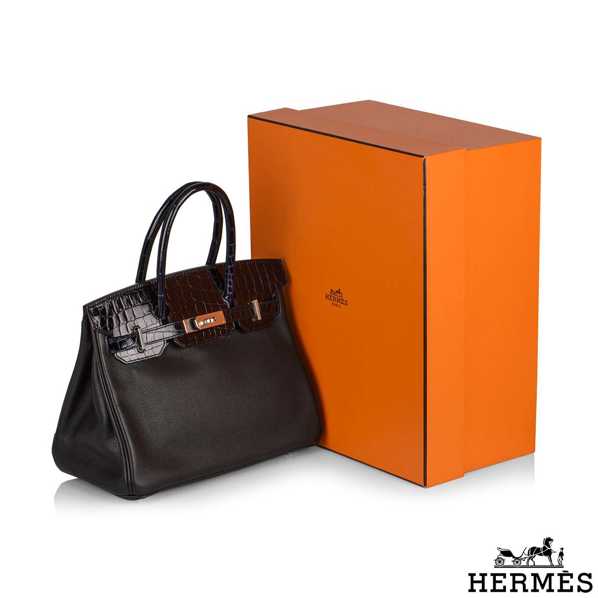 Hermes Birkin 30 Touch Bleu Encre/Bleu Encre Togo/Niloticus Lisse Shiny  Palladium Hardware #D - Vendome Monte Carlo